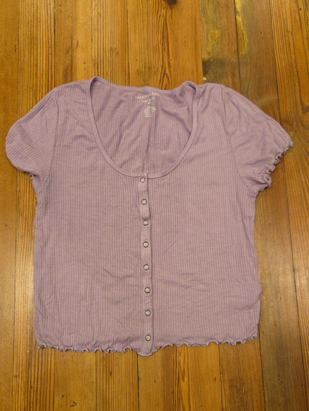 American Eagle Ribbed Scoop Neck Button-Front Top - Lavender